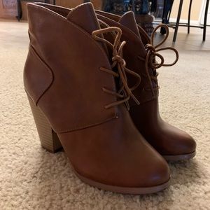 Brown tie up booties Worn 1 time